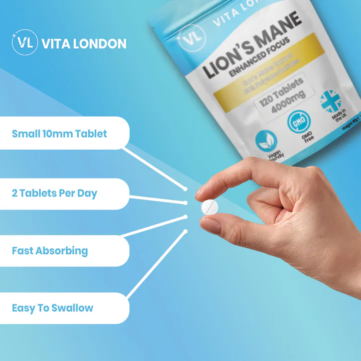 Vita London Lion's Mane 4000mg Mushroom Supplement 120 Tablets, additional product view 3
