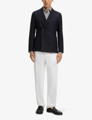 BOSS Double-Breasted Notched-Lapel Cotton-Wool Blend Blazer detail 2