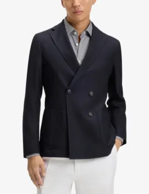 BOSS Double-Breasted Notched-Lapel Cotton-Wool Blend Blazer detail 3