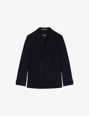 BOSS Double-Breasted Notched-Lapel Cotton-Wool Blend Blazer