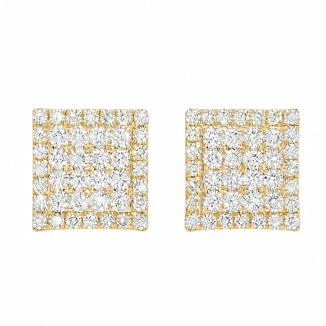 RINA - For Him FACTORY Luxe Square Halo Stud Earrings 16795 in Yellow Gold – Earrings
