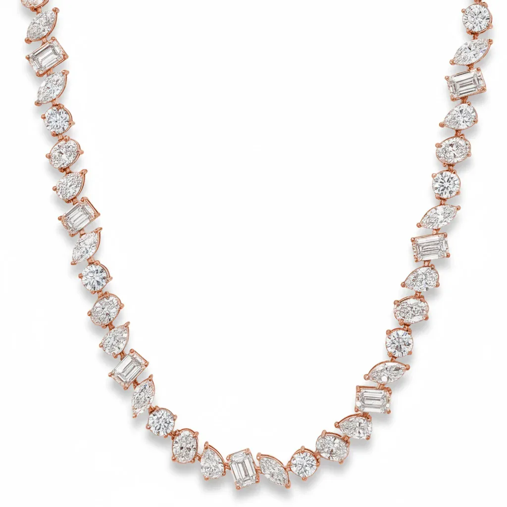 AHMED - MOON JEWELRY Multi Shape Diamond Tennis Chain 71101 in Rose Gold – Necklaces