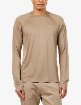 DUNHILL Ath-Luxury Long-Sleeves Wool And Cashmere T-Shirt in Brit Khaki, additional product view 3