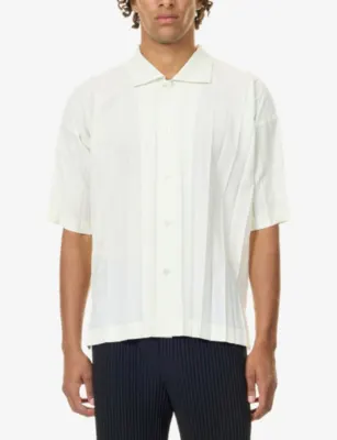 HOMME PLISSE ISSEY MIYAKE Edge Pleated Knitted Shirt in 01-white, additional product view 3