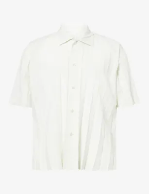 HOMME PLISSE ISSEY MIYAKE Edge Pleated Knitted Shirt in 01-white – Mens | Shirts | Casual Shirts | Short-sleeved