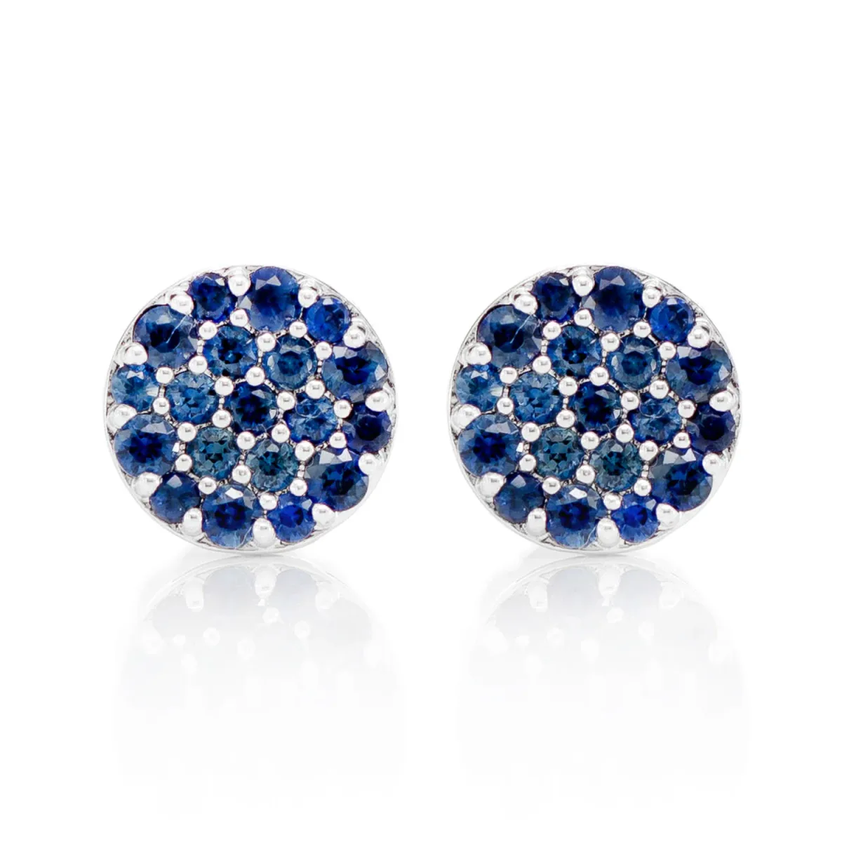 For Him Round Sapphire Cluster Diamond Stud Earrings in White Gold / Lab Grown Diamond – Earring