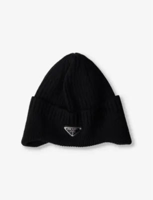PRADA Logo-embellished ribbed wool beanie - XXXXL in BLACK – Mens | Hats | Beanies