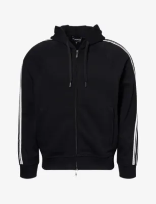 EMPORIO ARMANI Striped-Trim Relaxed-Fit Cotton Hoody