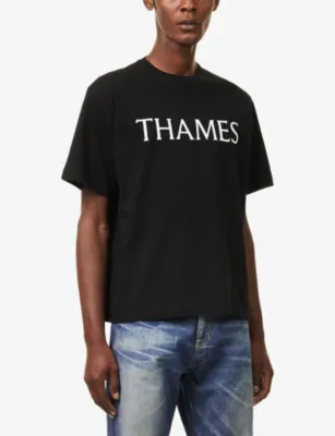 THAMES Logo-Print Crew-Neck Cotton T-Shirt in BLACK, additional product view 3
