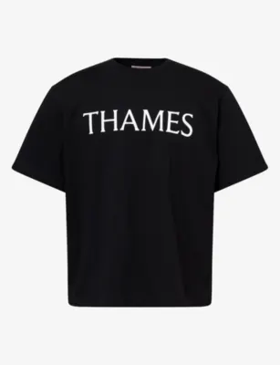 THAMES Logo-Print Crew-Neck Cotton T-Shirt in BLACK – Mens | Tops & t-shirts | T-Shirts | Printed T-Shirts