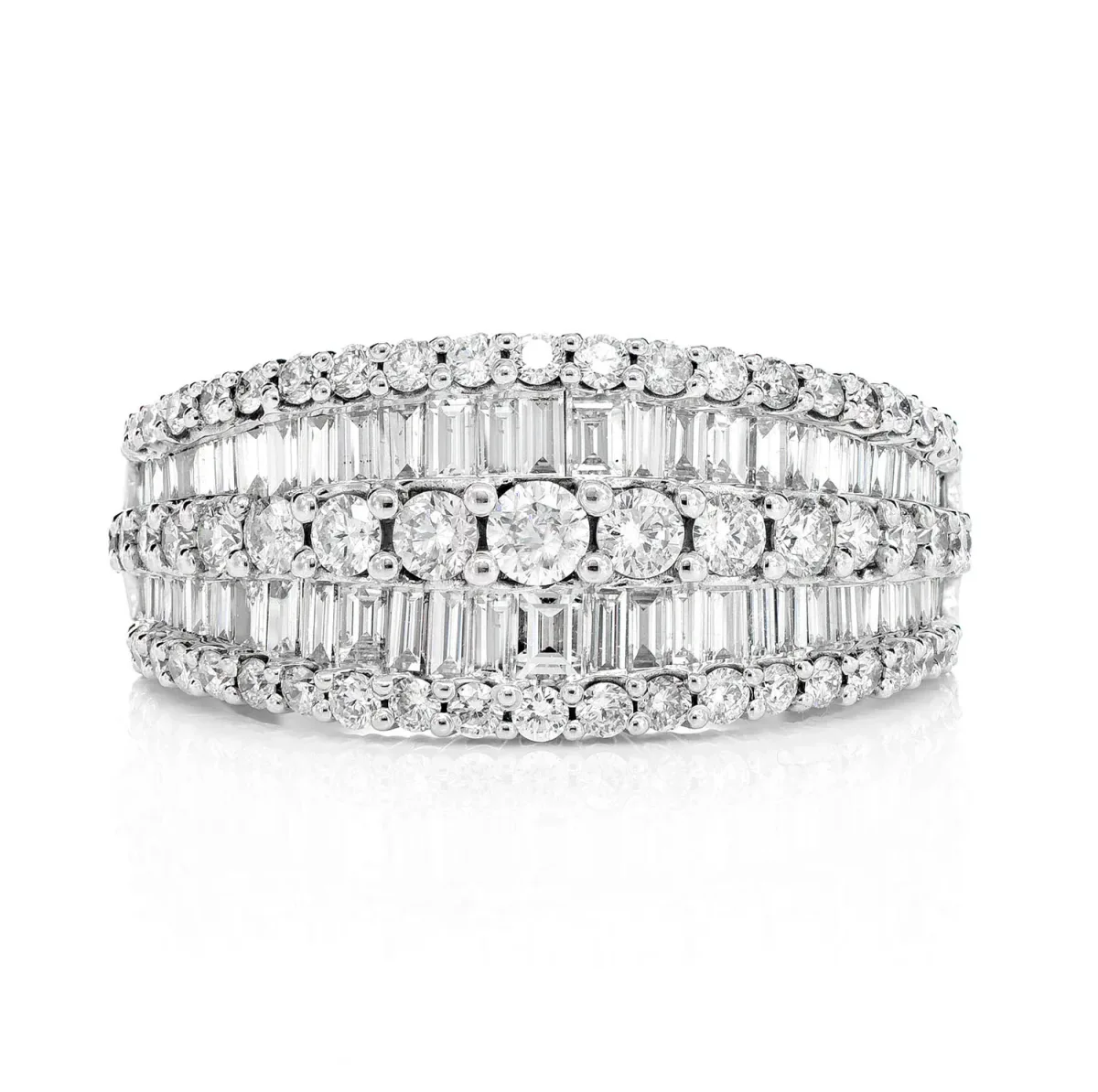 For Him Tapered Three Row Baguette & Round Diamond Ring in White Gold / Natural Diamond – Ring