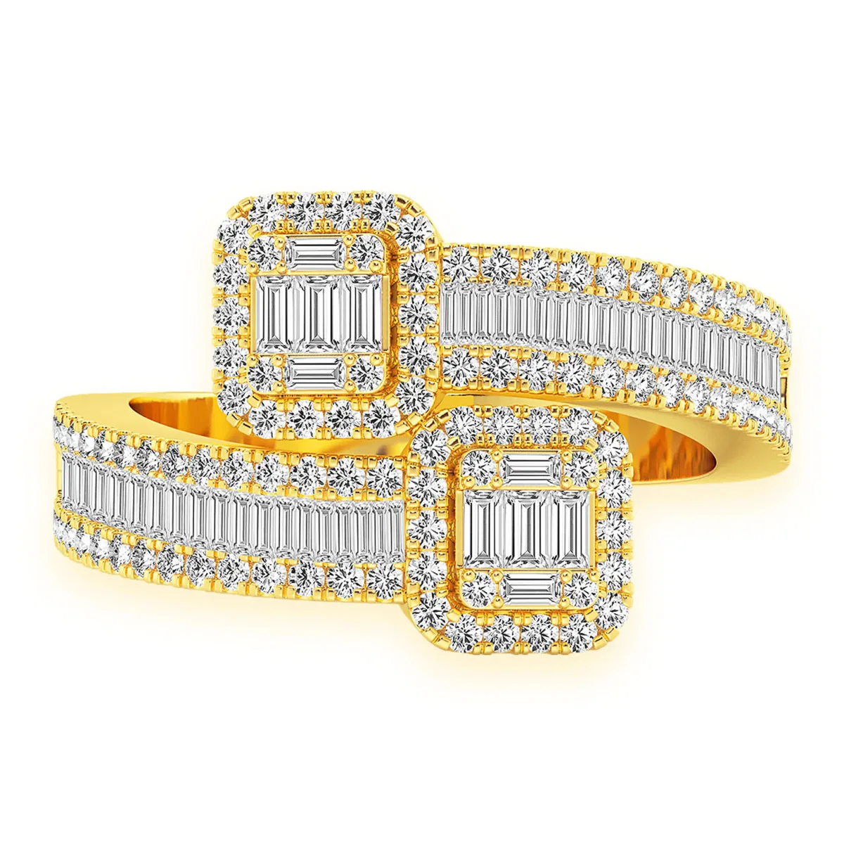 For Him Border Baguette Crossover Diamond Ring in Yellow Gold / Natural Diamond – Ring