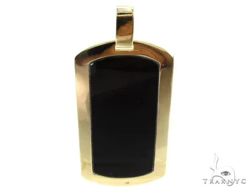 RINA - For Him FACTORY Medium Yellow Gold Onyx Dog Tag 27448 in Rose Gold – Pendant