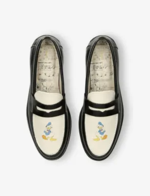 DUKE & DEXTER Disney Donald Duck Leather Loafers - EUR 44 / 10 UK MEN in BLK/WHITE, additional product view 2