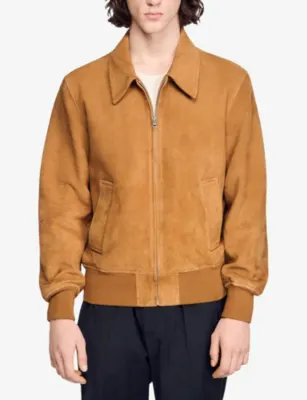 SANDRO Regular-Fit Zip-Up Suede Jacket detail 3