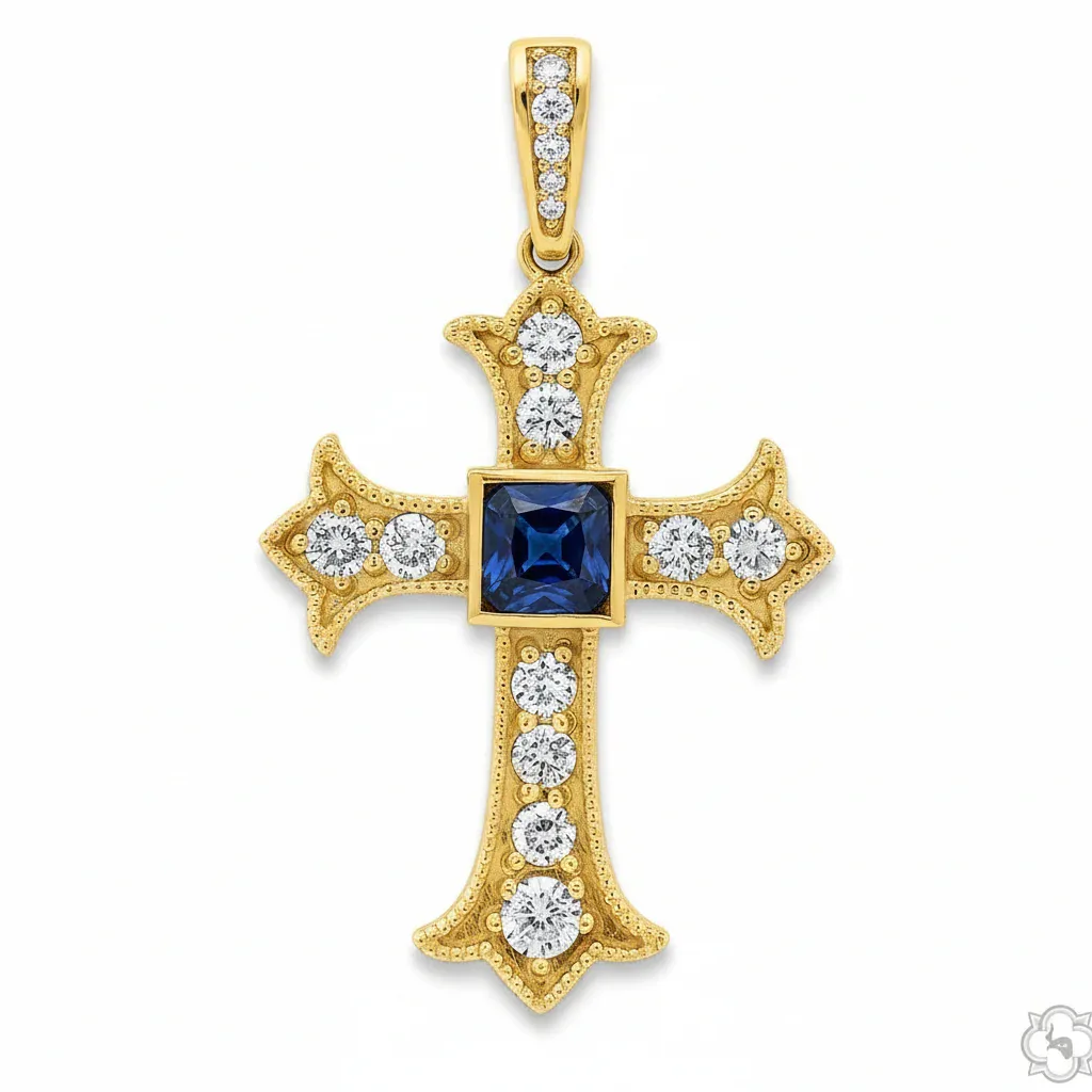 RINA - For Him CUSTOM CVD Imperial Sapphire Cross Small 71113 in Rose Gold – Pendant