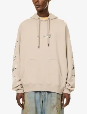 OFF-WHITE Spices Arrow Skate Graphic Cotton-Jersey Hoody in String, additional product view 3