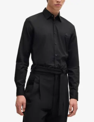 HUGO Logo-embroidered slim-fit stretch-cotton shirt detail 3