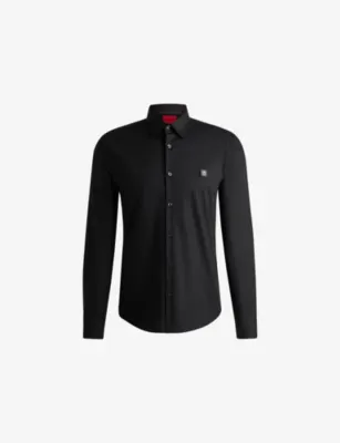 HUGO Logo-embroidered slim-fit stretch-cotton shirt