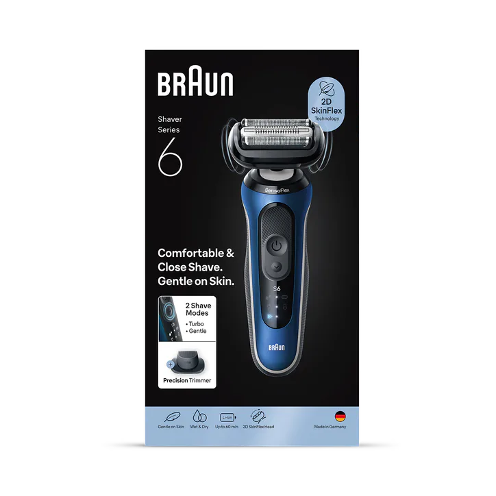 BRAUN Series 6 Electric Shaver, +1 Attachment, 62-B1200S, Blue