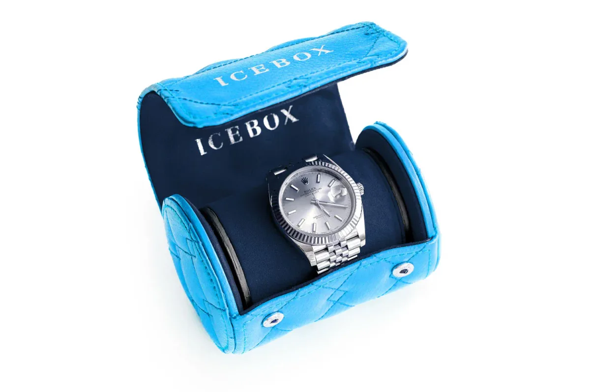 For Him Leather Single Watch Roll in Blue – Travel