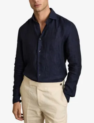 REISS Ruban Cutaway-Collar Regular-Fit Linen Shirt detail 3