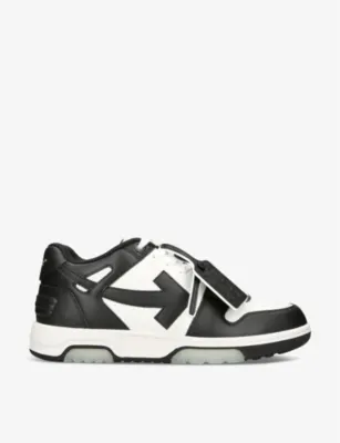 OFF-WHITE C/O VIRGIL ABLOH Out Of Office logo-embroidered leather low-top trainers - EUR 44 / 10 UK MEN in BLK/WHITE – Mens | Trainers | Lace up trainers