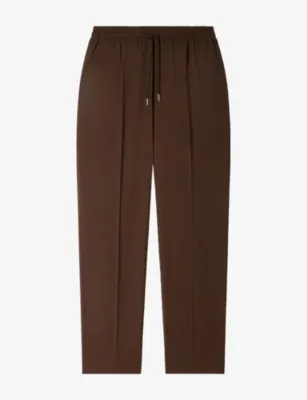 SANDRO Drawstring Elasticated-Waist Stretch Wool-Blend Trousers - Tabac fonce detail 2