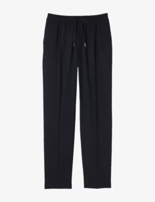 SANDRO Drawstring Elasticated-Waist Stretch Wool-Blend Trousers - Tabac fonce detail 3