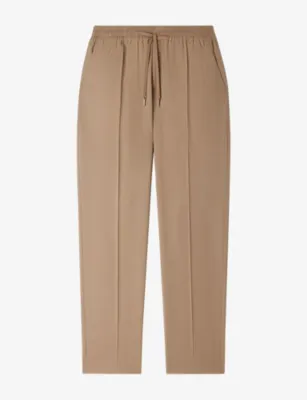 SANDRO Drawstring Elasticated-Waist Stretch Wool-Blend Trousers - Tabac fonce