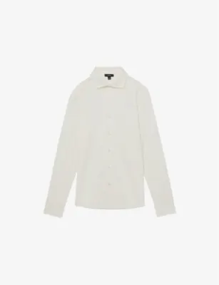 REISS Duke Button-Through Cotton-Jersey Shirt - ECRU