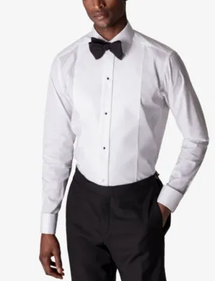 ETON Pleated-Panel double-Cuff Slim-Fit Cotton Evening Shirt in WHITE, additional product view 3