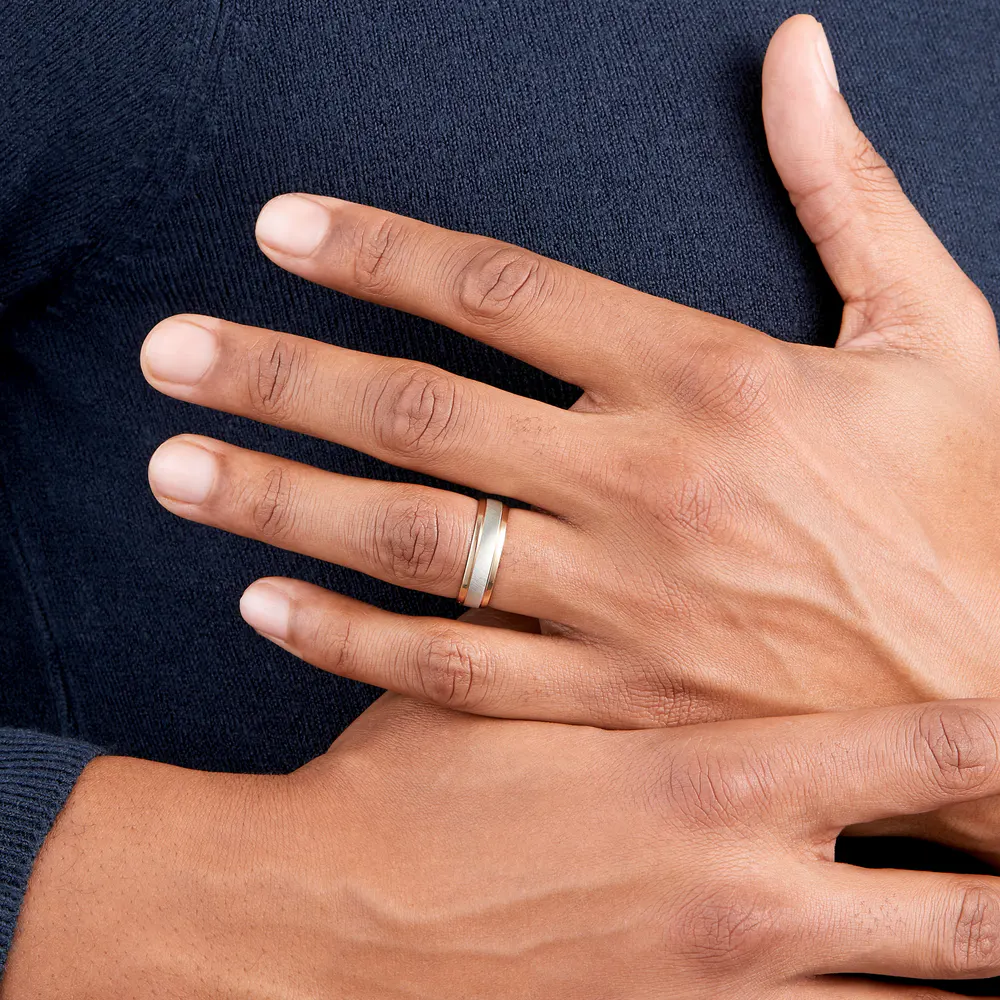 For Him 9ct White Gold & Rose Gold Two Tone Wedding Ring detail 2