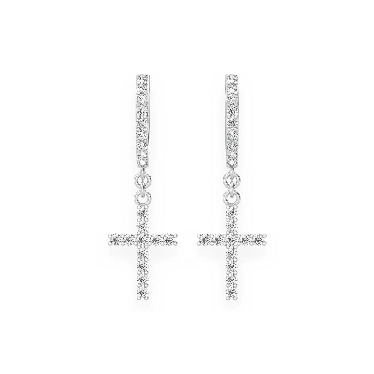 For Him Cross Diamond Hoop Drops in 0.40ctw / White Gold / Natural Diamond – Earring