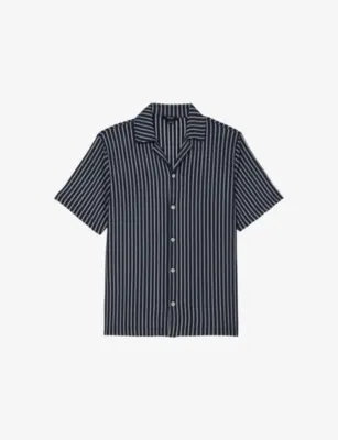 REISS Griff Cuban-Collar Striped Stretch-Woven Shirt - NAVY WHITE