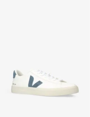 VEJA Campo Logo-Stitched Leather Trainers - EUR 42 / 8 UK MEN in WHITE/NAVY, additional product view 3