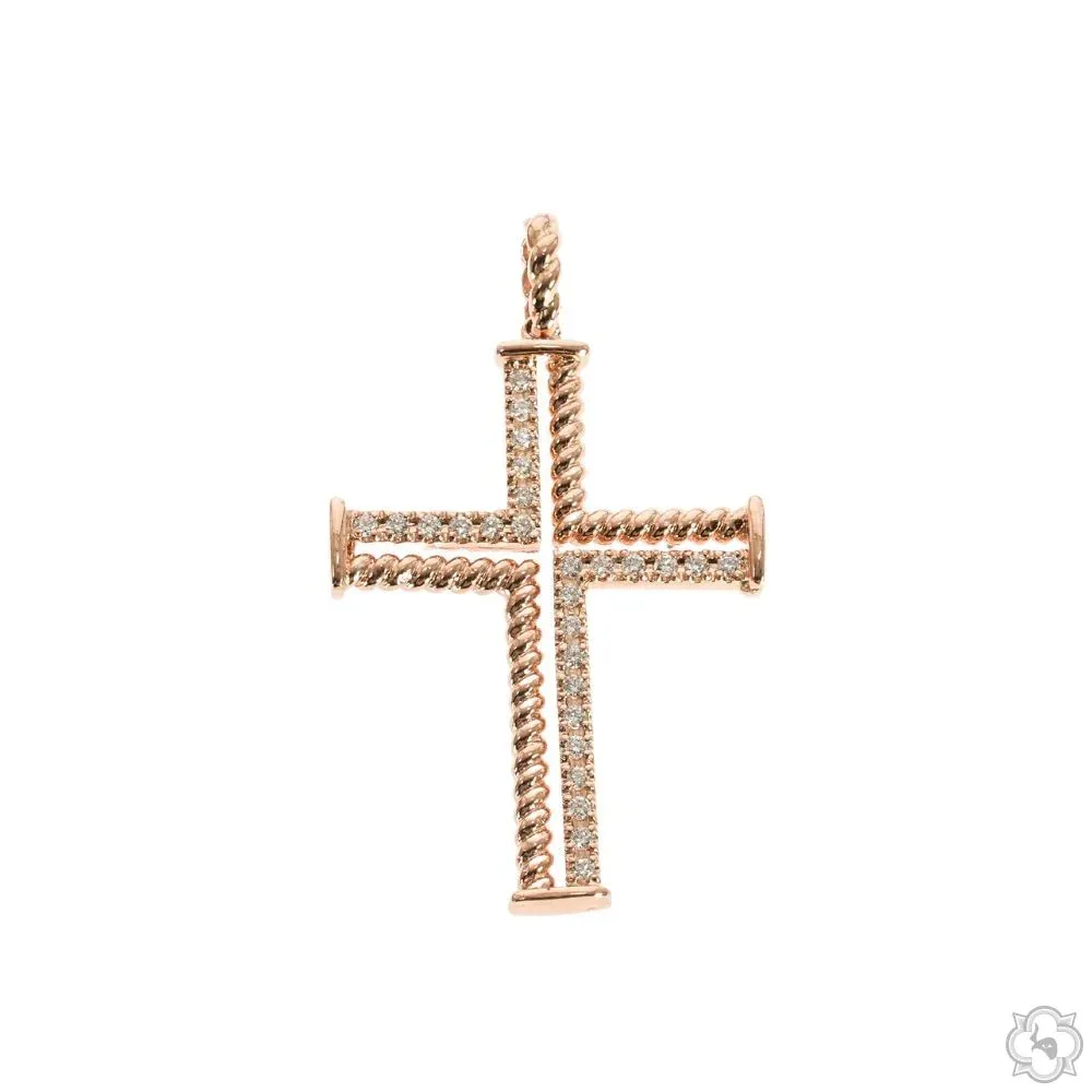MARYAM - For Him FACTORY CONSCIOUS 14K Gold Diamond Rope Cross 70222 in Rose – Pendant