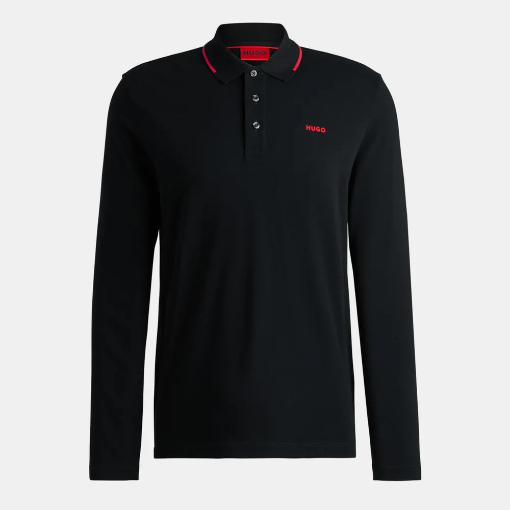 Hugo Mens HUGO Derriko Long Sleeve Polo Shirt with Logo Detail