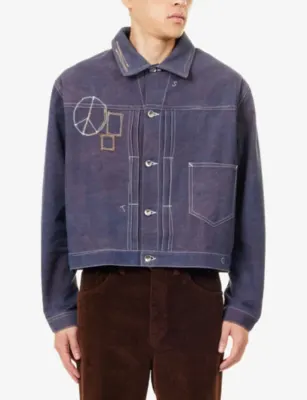STORY MFG Friday Embroidered Cotton Jacket in Blurple Zig Zag, additional product view 3