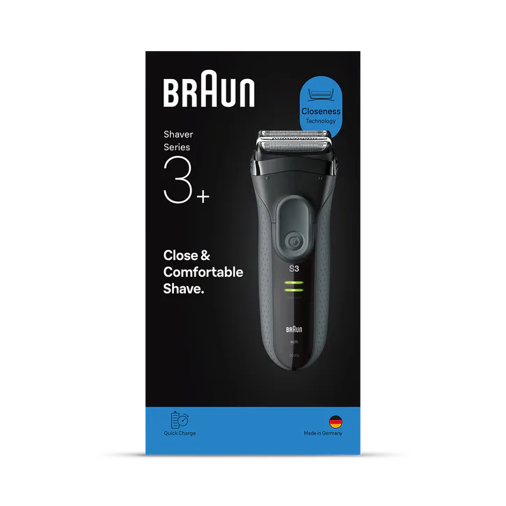BRAUN Series 3+ Electric Shaver, Dry, 3000S, Grey
