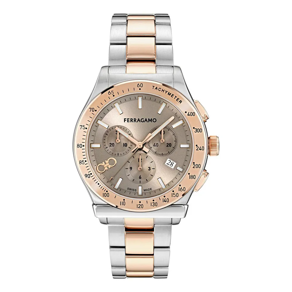 Ferragamo Men's F-80 GMT Analogue Quartz Watch in Grey/Two Tone – Accessories
