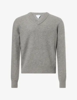 BOTTEGA VENETA Embroidered-Logo V-Veck Wool And Cashmere Jumper