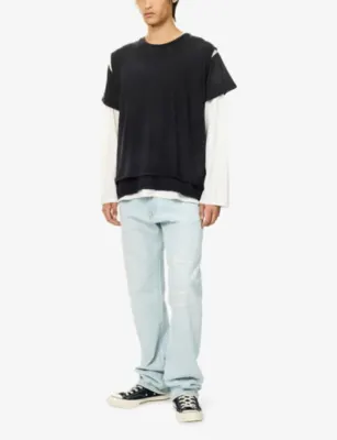 FOUND Triple Layer Long-Sleeve Cotton-Blend T-Shirt in BLACK, additional product view 2
