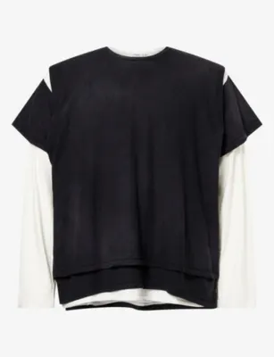 FOUND Triple Layer Long-Sleeve Cotton-Blend T-Shirt in BLACK – Mens | Tops & t-shirts | T-Shirts | Printed T-Shirts