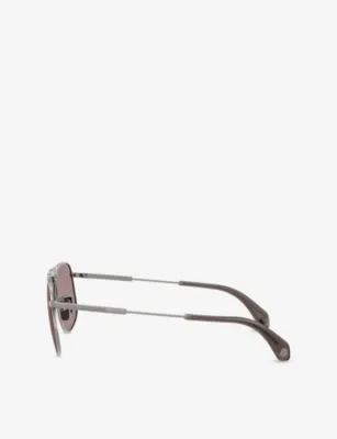 MONCLER ME4014 Vitessa Aviator-Frame Metal Sunglasses in GREY, additional product view 2