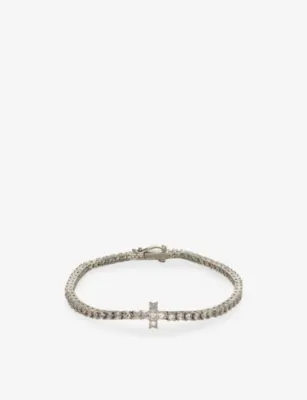 GLD Cross 14ct White Gold Plated And Cubic Zirconia Tennis Bracelet - 8in