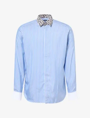 TOM FORD Printed Collar Striped Silk Shirt