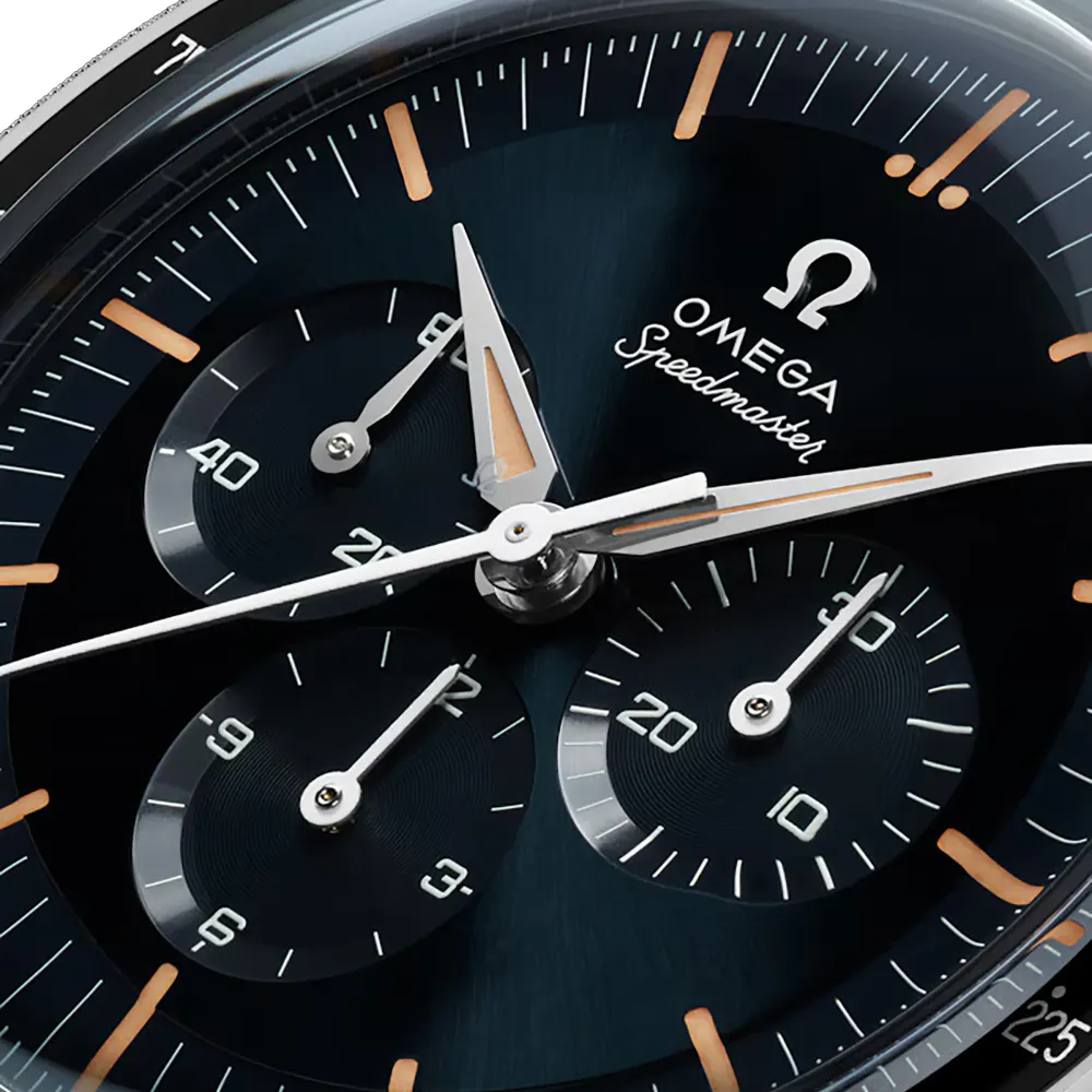 Omega Speedmaster Anniversary Series 40mm Mens Watch Blue -Black Leather Strap detail 2