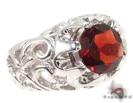 RINA - For Him FACTORY Mens Patterned Garnet & Silver Ring 31714 in 7 – Ring