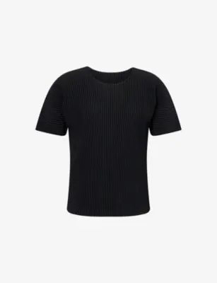 HOMME PLISSE ISSEY MIYAKE Basics Pleated Knitted T-Shirt in BLACK – Mens | Tops & t-shirts | T-Shirts | Plain T-Shirts